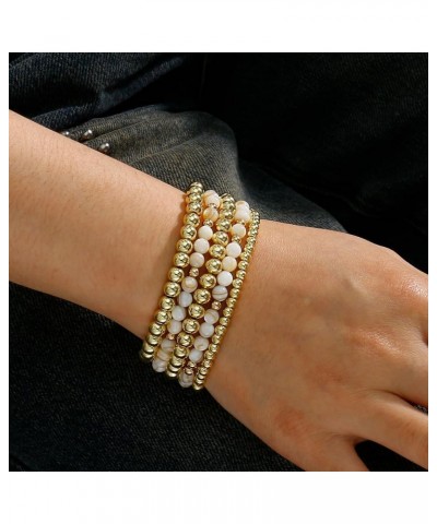 Gold Beaded Bracelets For Women White Black Beads Bracelets Gold Filled Bead Ball Stretch Elastic Stackable Layered Sets Tren...