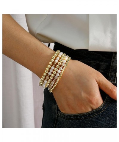 Gold Beaded Bracelets For Women White Black Beads Bracelets Gold Filled Bead Ball Stretch Elastic Stackable Layered Sets Tren...