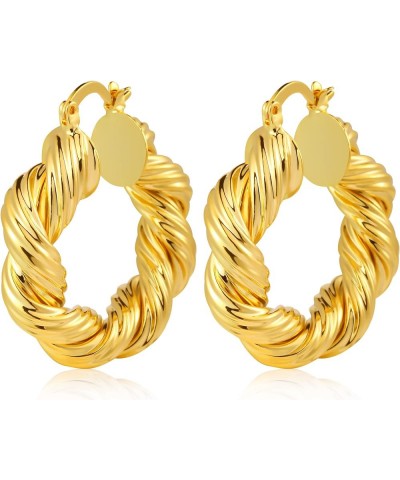 Chunky Gold Hoop Earrings for Women, Lightweight Waterdrop Hollow Thick Hoops with 18K Real Gold Plated, Hypoallergenic Teard...