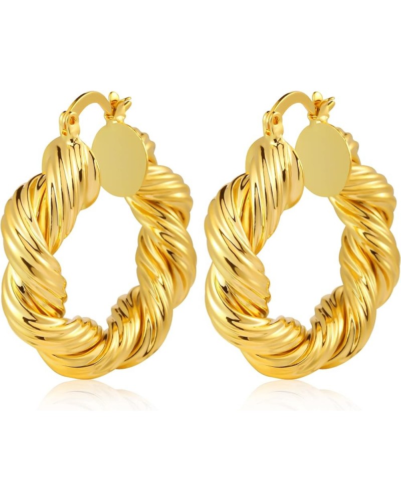 Chunky Gold Hoop Earrings for Women, Lightweight Waterdrop Hollow Thick Hoops with 18K Real Gold Plated, Hypoallergenic Teard...