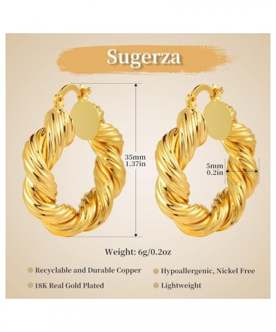 Chunky Gold Hoop Earrings for Women, Lightweight Waterdrop Hollow Thick Hoops with 18K Real Gold Plated, Hypoallergenic Teard...