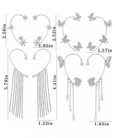 4 Pairs Rhinestone Butterfly Ear Cuff for Women Cartilage Ear Cuff Earring Non-piercing Adjustable Earrings Wrap Around Earri...