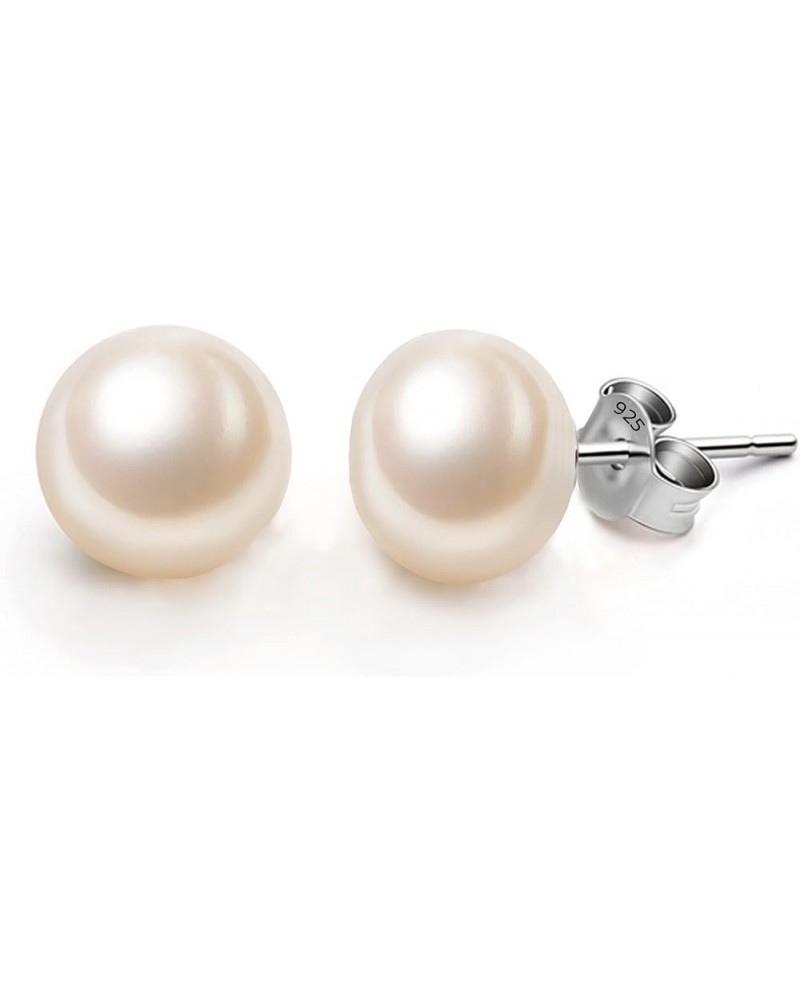 Women's 925 Sterling Silver AAA Freshwater Cultured Pearl Button Stud Earrings 10.0mm $12.87 Earrings