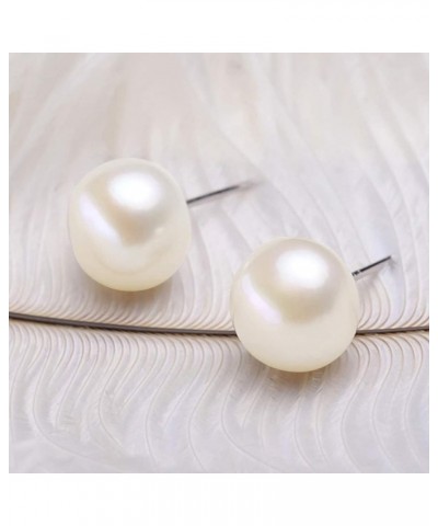 Women's 925 Sterling Silver AAA Freshwater Cultured Pearl Button Stud Earrings 10.0mm $12.87 Earrings