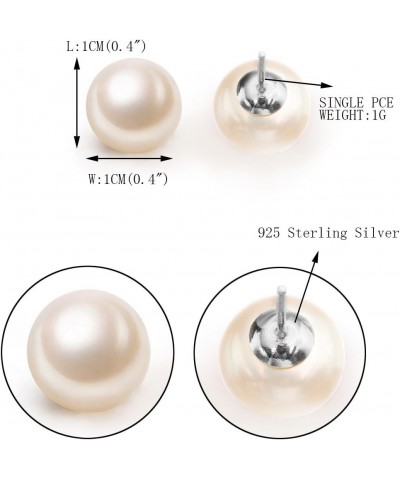 Women's 925 Sterling Silver AAA Freshwater Cultured Pearl Button Stud Earrings 10.0mm $12.87 Earrings