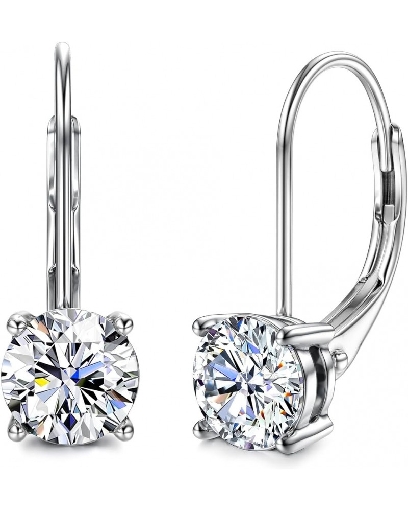 Moissanite Earrings,1.0ct-2.0ct D Color Brilliant Round Cut Lab Created Diamond Earrings 18K White Gold Sterling Silver Dangl...