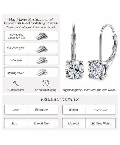 Moissanite Earrings,1.0ct-2.0ct D Color Brilliant Round Cut Lab Created Diamond Earrings 18K White Gold Sterling Silver Dangl...