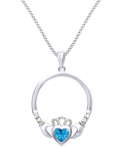 Jewel Zone US Claddagh Heart Pendant Necklace in 14k White Gold Over Sterling Silver W/Chain 18 Simulated Aquamarine $34.16 N...