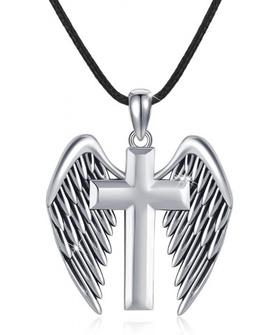 Angel Wings Necklace 925 Sterling Silver Cross/Sword Pendant Necklace Guardian Angel Wings Jewelry for Men Women A-White Cros...