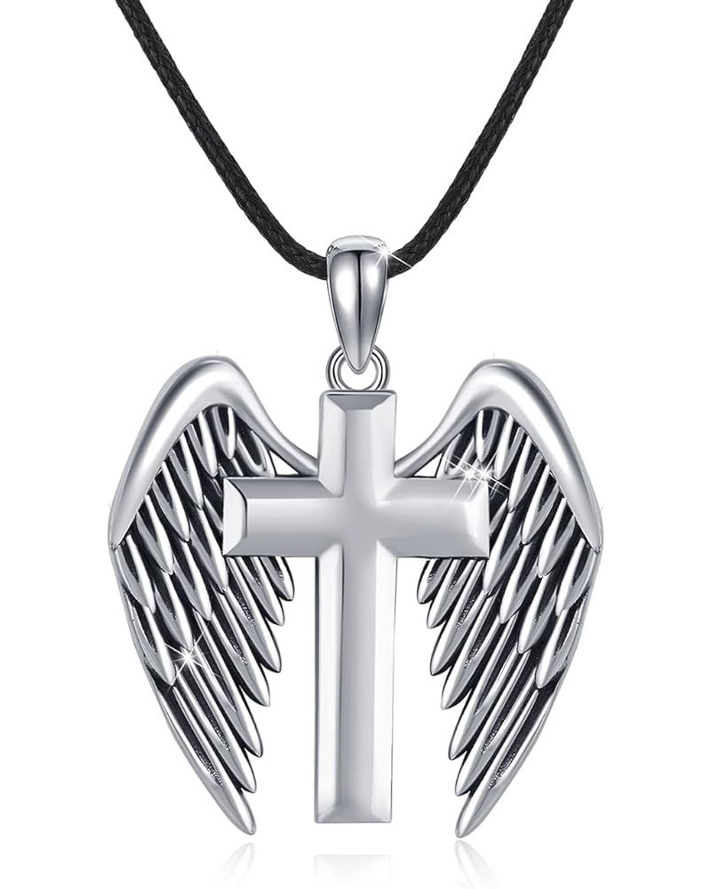 Angel Wings Necklace 925 Sterling Silver Cross/Sword Pendant Necklace Guardian Angel Wings Jewelry for Men Women A-White Cros...