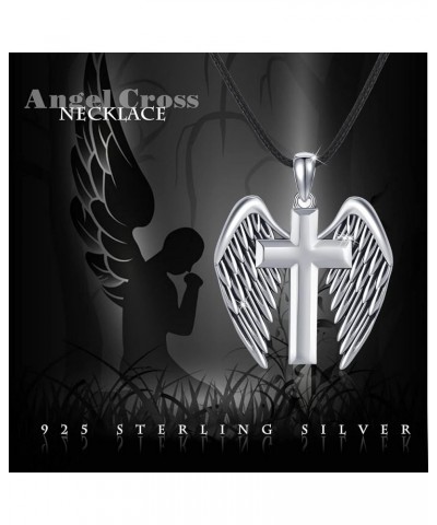 Angel Wings Necklace 925 Sterling Silver Cross/Sword Pendant Necklace Guardian Angel Wings Jewelry for Men Women A-White Cros...