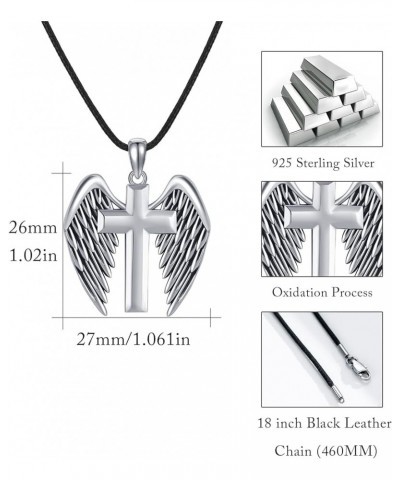 Angel Wings Necklace 925 Sterling Silver Cross/Sword Pendant Necklace Guardian Angel Wings Jewelry for Men Women A-White Cros...