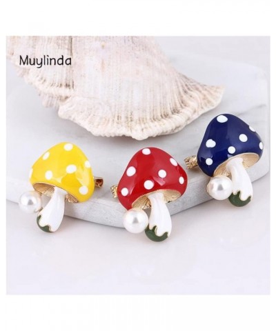 Cute Mushroom Brooch Pins Yellow Blue Red Fashion Mushroom Pearl Plant Lapel Pin for Backpack Clothes Pins Set Gifts (red), Y...