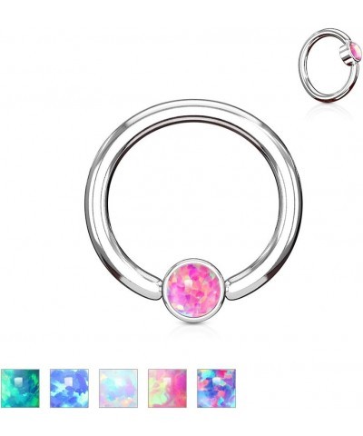 Synthetic Opal Set Round Flat Cylinder Captive Hoop Ring 316L Surgical Steel 14GA, Blue $10.43 Body Jewelry