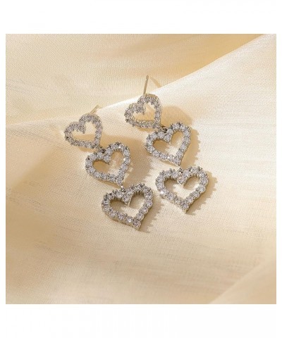 Heart Earrings Sparkle Gorgeous Earrings Dangle Earrings for Women Silver $7.79 Earrings