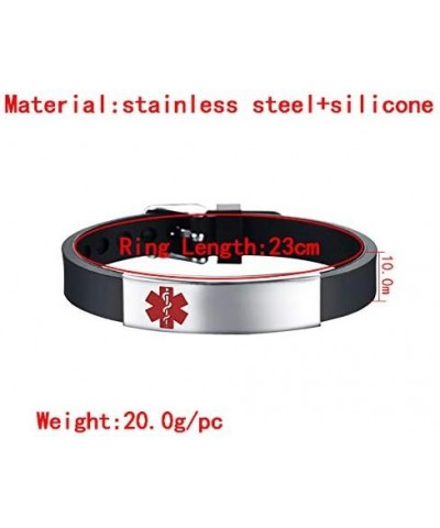 Men Medical Alert ID Silicone Bracelets Engraved Emergency First Aid Health Alert Laser Satinless Steel Adjustable Wristband ...