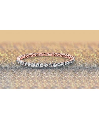 VERONA 14K Gold Plated 4mm Cubic Zirconia Classic Tennis Bracelet | 14K White Gold Bracelets for Women | Size 7.5 Inch ROSE G...