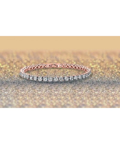 VERONA 14K Gold Plated 4mm Cubic Zirconia Classic Tennis Bracelet | 14K White Gold Bracelets for Women | Size 7.5 Inch ROSE G...