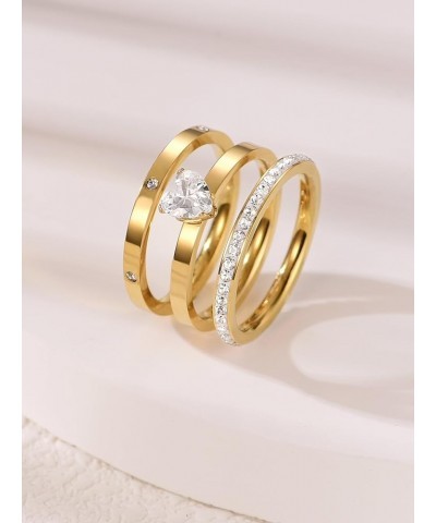 Stainless Steel Stacking Tiny 3 Rings Set for Women，Cubic Zirconia Statement Ring Set Size 5-10 7 Gold Heart Rings $9.67 Rings