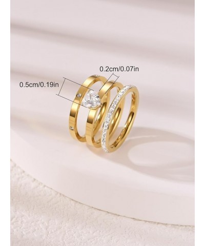 Stainless Steel Stacking Tiny 3 Rings Set for Women，Cubic Zirconia Statement Ring Set Size 5-10 7 Gold Heart Rings $9.67 Rings