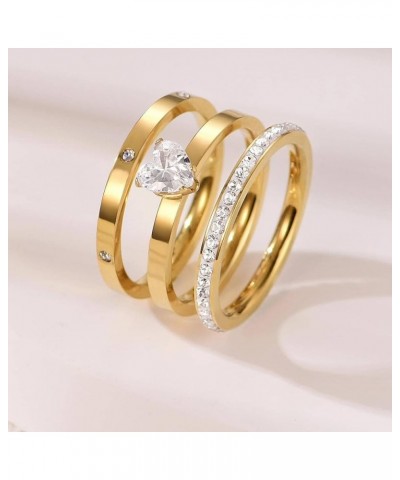 Stainless Steel Stacking Tiny 3 Rings Set for Women，Cubic Zirconia Statement Ring Set Size 5-10 7 Gold Heart Rings $9.67 Rings