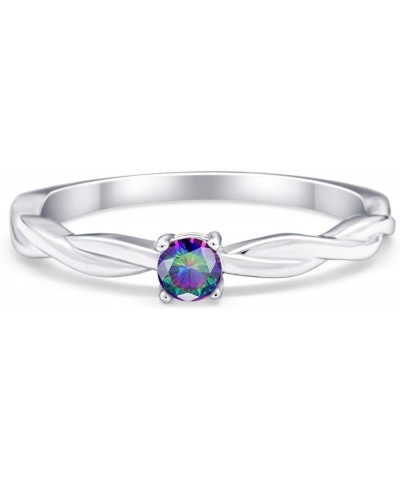 Infinity Shank Petite Dainty Wedding Engagemnet Ring Round Simulated Cubic Zirconia 925 Sterling Silver Simulated Rainbow CZ ...