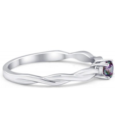 Infinity Shank Petite Dainty Wedding Engagemnet Ring Round Simulated Cubic Zirconia 925 Sterling Silver Simulated Rainbow CZ ...