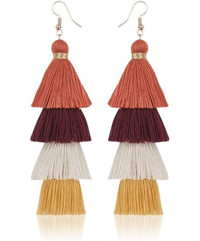 Vintage Handwoven Long Tiered Thread Tassel Drop Earrings Tiered Long Fringe Dangle Earrings Retro Enthic Handmade Woven Long...