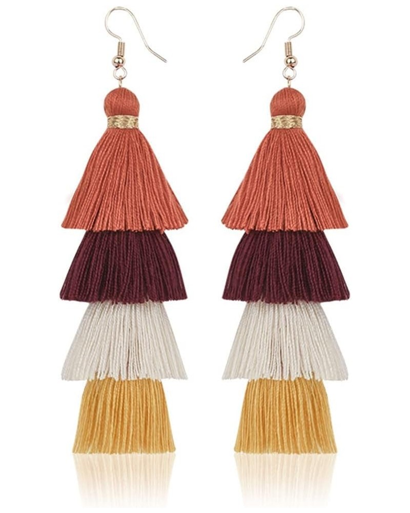 Vintage Handwoven Long Tiered Thread Tassel Drop Earrings Tiered Long Fringe Dangle Earrings Retro Enthic Handmade Woven Long...