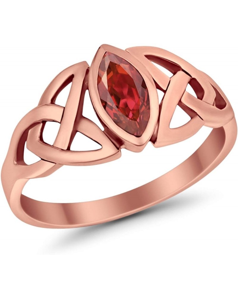 Celtic Bezel Marquise Solitaire Ring Simulated Stone 925 Sterling Silver Rose Tone, Simulated Garnet Cubic Zirconia $9.24 Rings