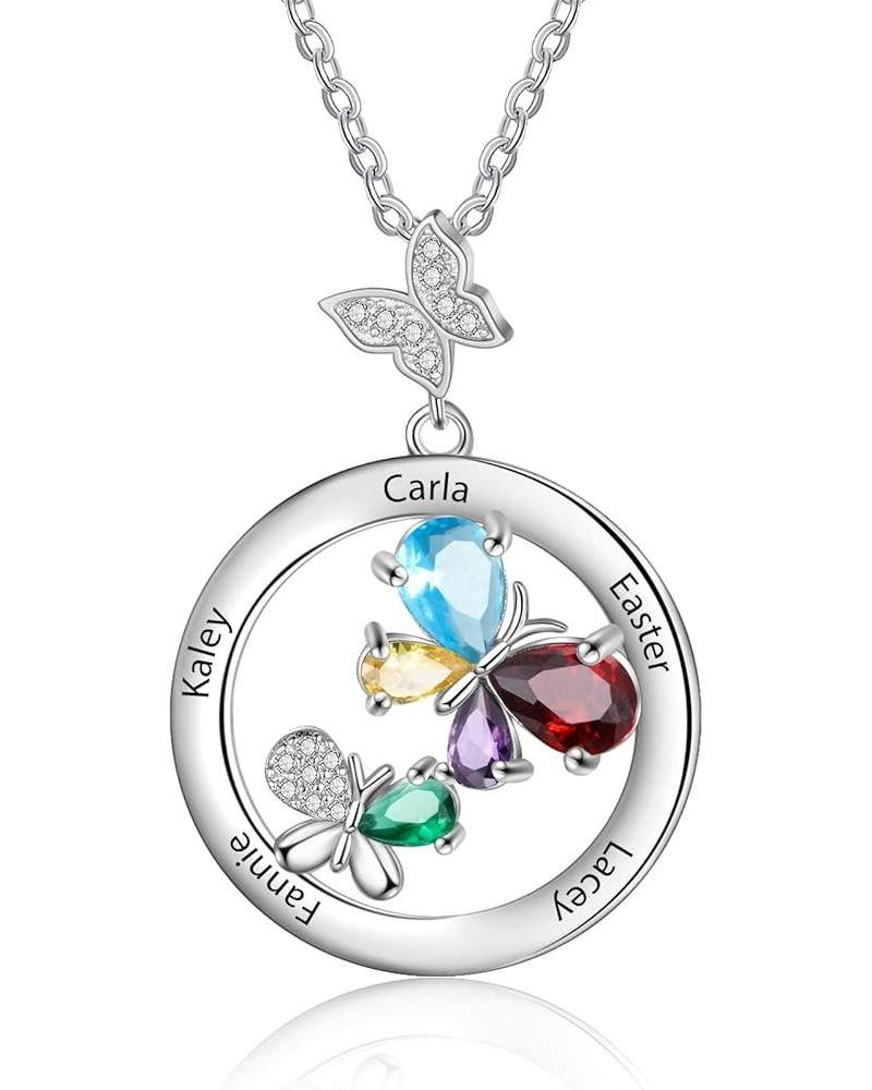 Custom Mother's Name Necklace for Mom with 2-6 Birthstones Personalized Butterfly Circle BFF Sisters Relationship Name Neckla...