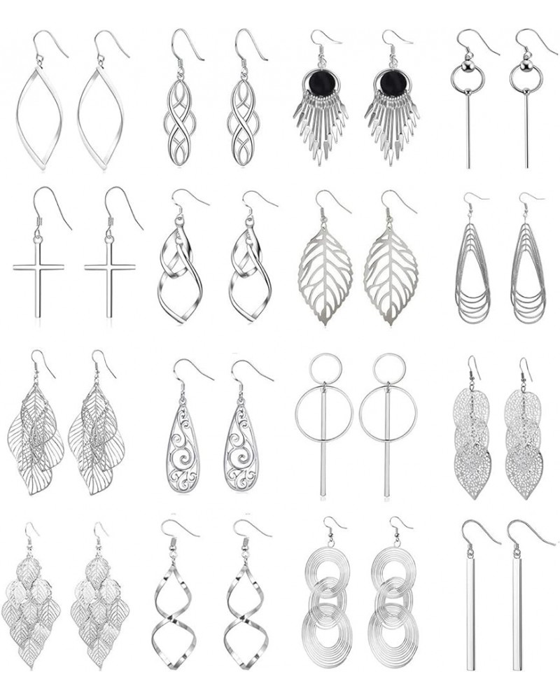 16 Pairs Drop Dangle earrings for Women Girls Silver Fashion Jewelry Dangly Wholesale Earrings Vintage Boho Bohemian Earrings...