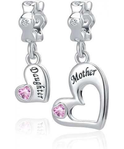 Mother and Daughter Charm Set for Bracelets Women Love Heart Mom Dangle Bead Pink $8.11 Bracelets