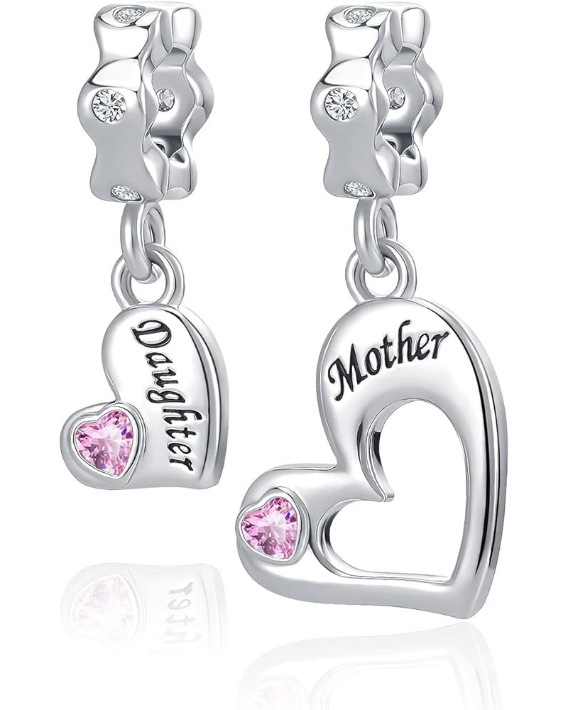 Mother and Daughter Charm Set for Bracelets Women Love Heart Mom Dangle Bead Pink $8.11 Bracelets