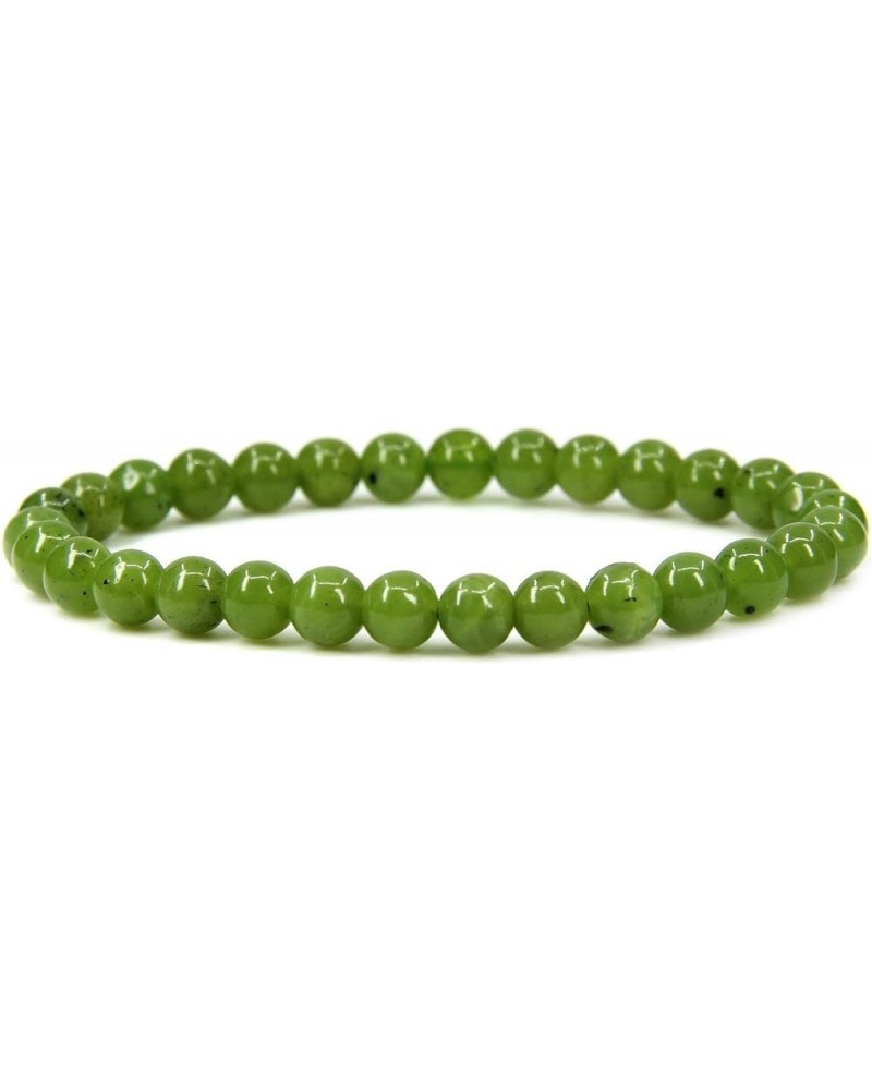 Gem Semi Precious Gemstone 6mm Round Beads Stretch Bracelet 7" Unisex Canadian Nephrite Jade $7.14 Bracelets