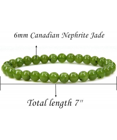 Gem Semi Precious Gemstone 6mm Round Beads Stretch Bracelet 7" Unisex Canadian Nephrite Jade $7.14 Bracelets