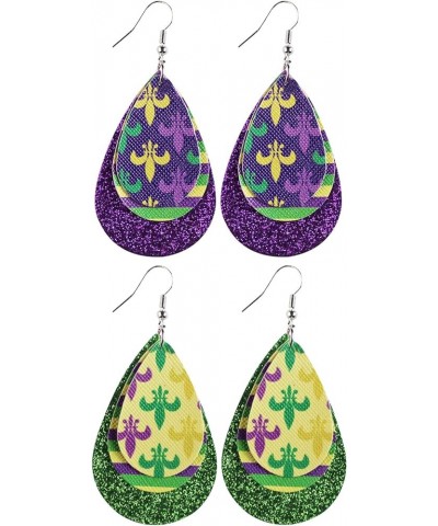 Mardi Gras Hook Dangle Earrings for Women Fleur Di Lis Faux Leather Earring Accessories Mardi Gras-003 $5.27 Earrings