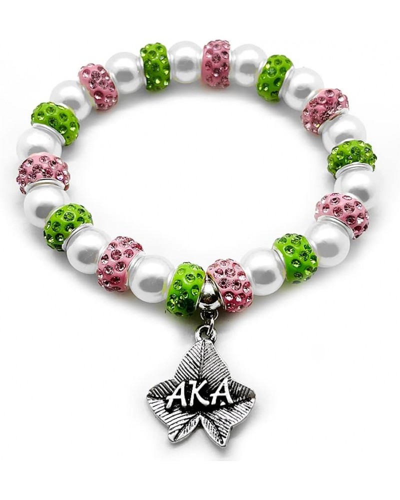 Pink Green sorority society Jewelry ALPHA letter Metal Pendant Pearl Elastic Bracelet $7.14 Bracelets