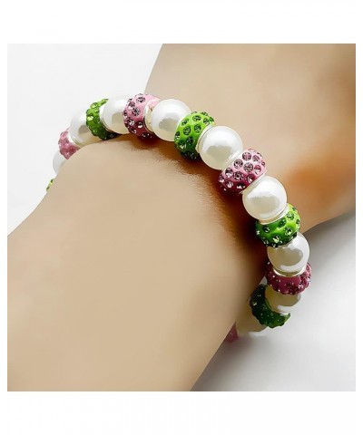 Pink Green sorority society Jewelry ALPHA letter Metal Pendant Pearl Elastic Bracelet $7.14 Bracelets