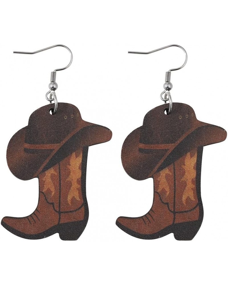 Western Cowgirl Boot Wooden Earrings for Women Girls Handmade Lightweight Leopard Cow Print Leather Dangle Earrings Western B...