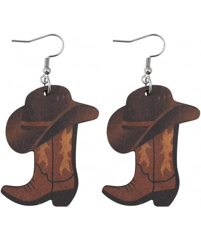 Western Cowgirl Boot Wooden Earrings for Women Girls Handmade Lightweight Leopard Cow Print Leather Dangle Earrings Western B...