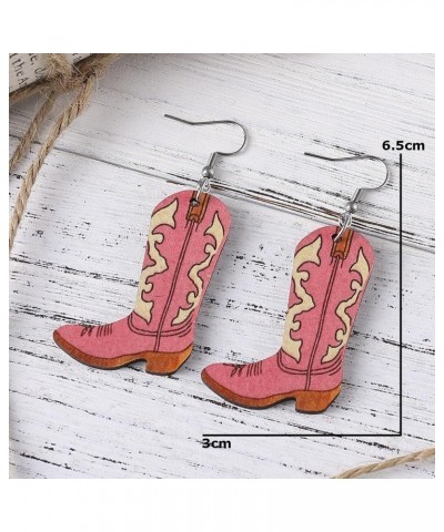 Western Cowgirl Boot Wooden Earrings for Women Girls Handmade Lightweight Leopard Cow Print Leather Dangle Earrings Western B...