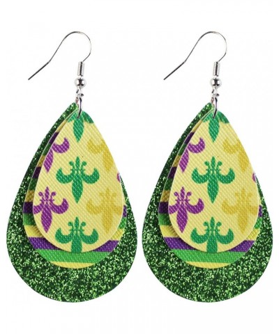 Mardi Gras Hook Dangle Earrings for Women Fleur Di Lis Faux Leather Earring Accessories Mardi Gras-003 $5.27 Earrings