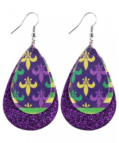 Mardi Gras Hook Dangle Earrings for Women Fleur Di Lis Faux Leather Earring Accessories Mardi Gras-003 $5.27 Earrings