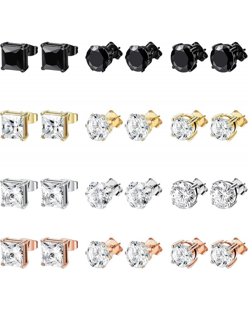 12 Pairs Stainless Steel Stud Earrings for Men Hypoallergenic Earrings Inlaid Cubic Zirconia Men Earrings Hoop Earrings Stud ...