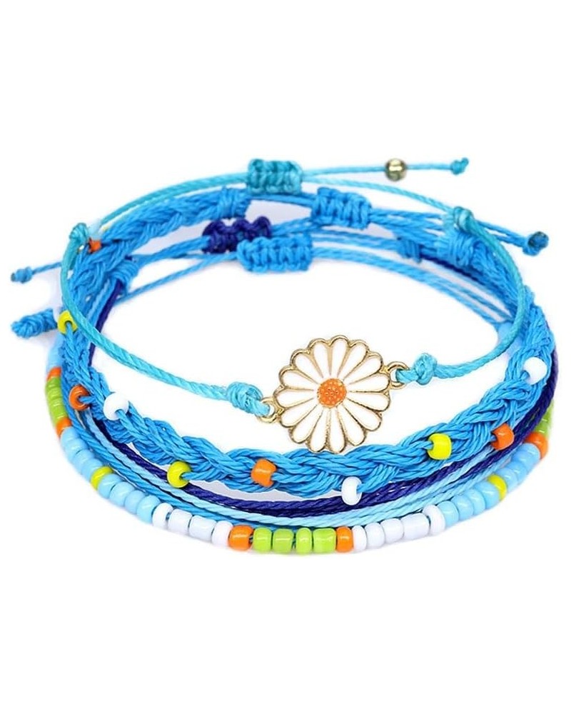 Colorful Daisy Sunflower Bracelets Adjustable Braided Rope Bohemian Daisy Flower Bracelet for Women Girls Jewelry Gift 4Pcs B...