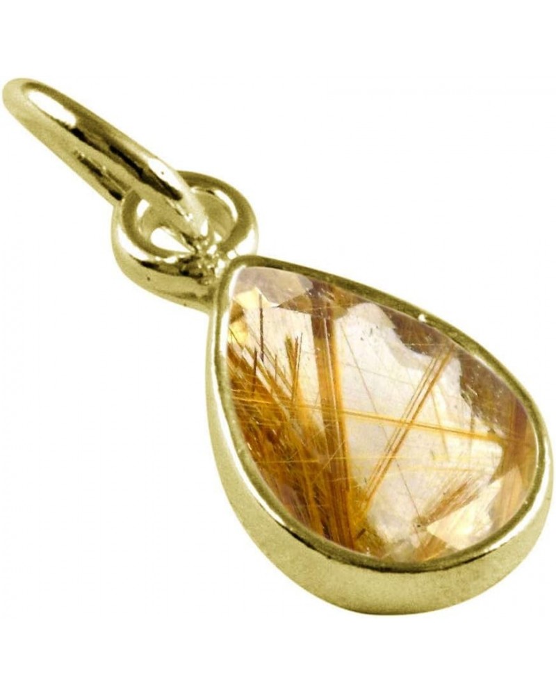 Choose Your Gemstone Pendants Pear Shape 925 Sterling Silver 18K Gold Plated Locket For Men Women natural-faceted-Rutile-Quar...