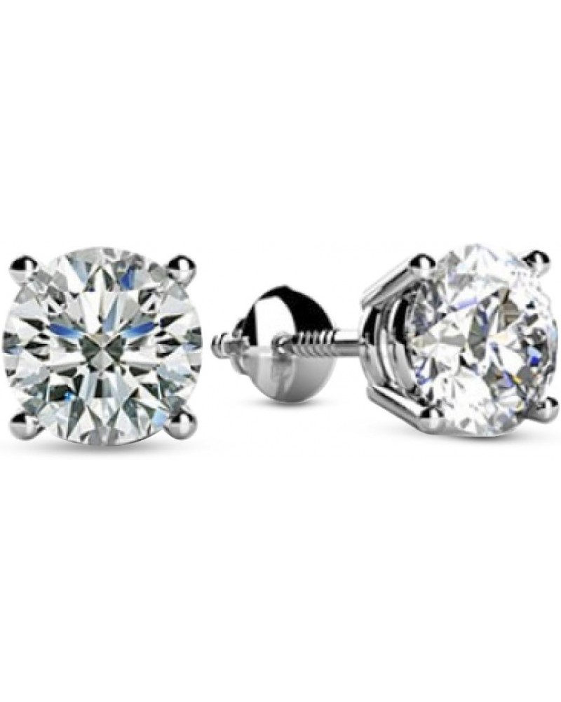 Natural Round Brilliant Solitaire Diamond Stud Earrings for Women 4 Prong Screw Back (I-J Color I1 Clarity) 0.66 Carat Platin...