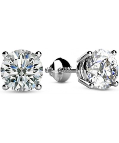 Natural Round Brilliant Solitaire Diamond Stud Earrings for Women 4 Prong Screw Back (I-J Color I1 Clarity) 0.66 Carat Platin...