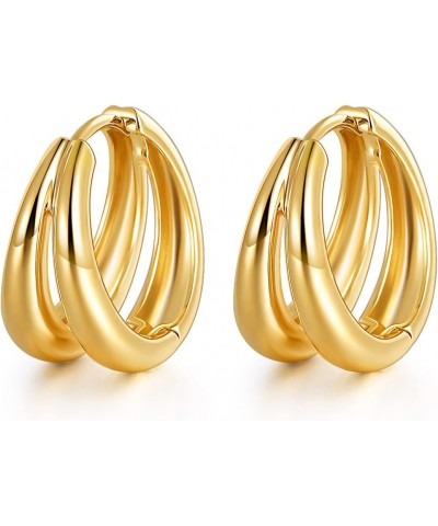 18K Gold Plated Hoop Earrings for Women Double Hoops Huggies Punk Earrings for Tenngirls $7.50 Earrings